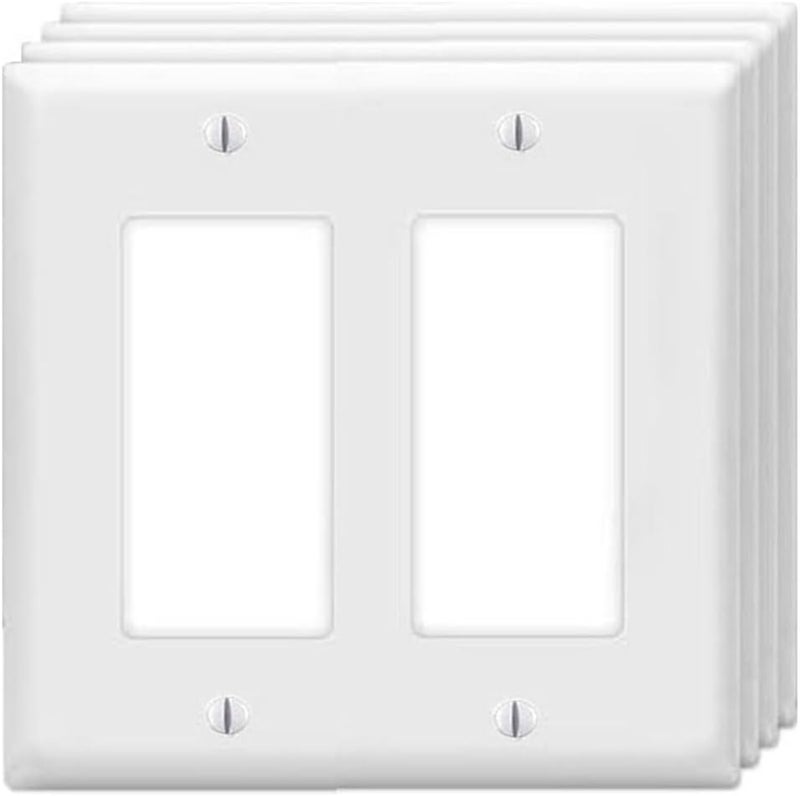 ZEFTV Decorator Wall Plates 2-Gang Switch Outlet Electrical Cover Plate Unbreakable Thermoplastic Faceplate for Light Receptacle Outlet Switch, White (4 Pack) - Image 1
